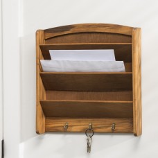 Home Basics 3-Tier Pine Letter Rack with Key Hook HOBA1931